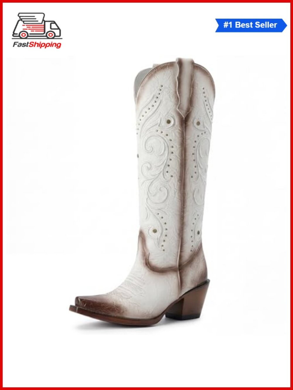 ✨ Womens Cowboy Boots Knee High Embroidered Pointed Toe Side Zipper Western